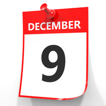 December 9. Calendar On White Background.