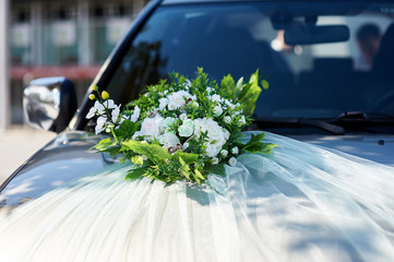 Wall Mural - Luxury beautiful wedding car decorated with flowers
