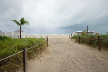 Hurricane Matthew And Tropical Storm. Miami Beach, South Beach, Florida. Incline Weather, Rain And Wind