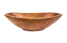 Wooden Bowl In Ellipse Style Isolated On White Background.Wooden