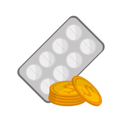 flat design medicine tablets and money coin  icon vector illustration