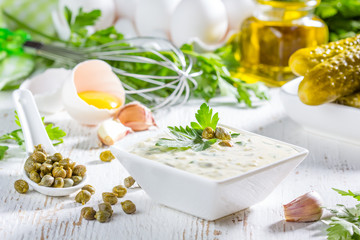 Tartar tartara sauce with ingredients