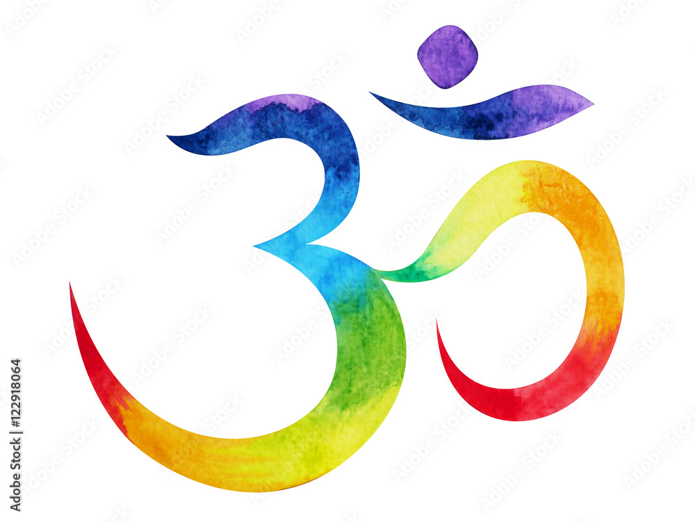 7 color of chakra om, aum symbol concept, watercolor painting hand drawn - obrazy, fototapety, plakaty 
