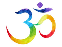 7 Color Of Chakra Om, Aum Symbol Concept, Watercolor Painting Hand Drawn