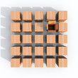 © ma3d.it - 3d illustration rendering of multiple brown closed boxes square grid with an opened one