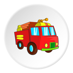 Wall Mural - Fire truck icon in cartoon style isolated on white circle background. Transport symbol vector illustration 