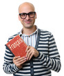 © spaxiax - bald man holds a textbook. Learning French concept