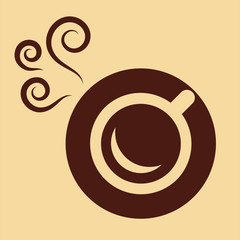 cup of coffee tea with steam brown simple icon  on cream backgro