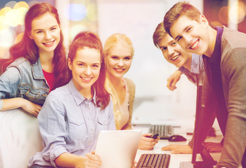 Wall Mural - students with computer monitor and tablet pc