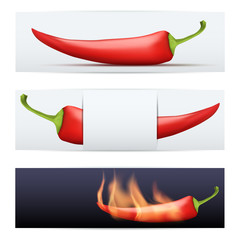 Wall Mural - Red Hot Pepper pattern food banners template. Vector illustration Isolated on white background.