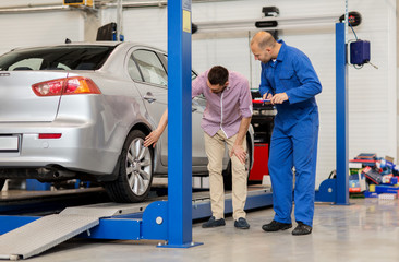 Sticker - auto mechanic with clipboard and man at car shop