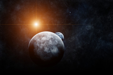 planet with moon and star on background
