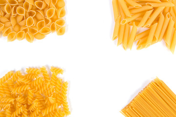 Wall Mural - Raw pasta in white background