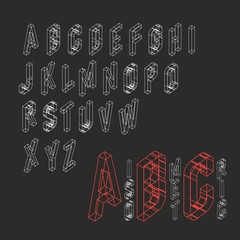 Aufkleber - Isometric Alphabet. Blueprint abstract background. Two weights -