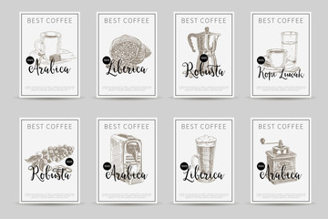 Wall Mural - Coffee vector poster set. llustrations in sketch style. Cards co