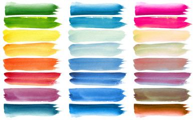 Set of colorful watercolor brush strokes