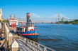 © f11photo - Downtown Savannah riverfront with blue sky
