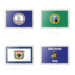 Wall Mural - Postage stamp with the image of Virginia, Washington, West Virginia, Wisconsin flag.