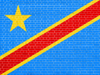 Flag of DR Congo on brick wall texture background