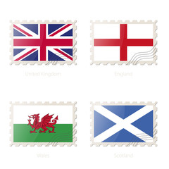 Wall Mural - Postage stamp with the image of United Kingdom, England, Wales, Scotland flag.