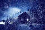 Fototapeta Dziecięca - Winter night landscape village small house