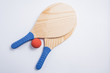 Beach tennis, beach paddle ball, matkot. Beach rackets and ball, overhead view.