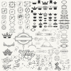 Wall Mural - Collection of vector calligraphic flourishes, crowns, borders an