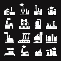 Wall Mural - Industry manufactory buildings factory and plant silhouettes vector icons