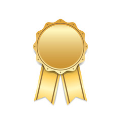 Wall Mural - Award ribbon gold icon. Blank medal with stars isolated on white background. Stamp rosette design trophy. Golden emblem. Symbol of winner, celebration, sport achievement, champion. Vector illustration