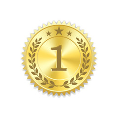 seal award gold icon. blank medal with laurel wreath, isolated on white background. golden design em
