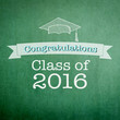 Graduation congratulations class of 2015 text message greeting announcement with freehand doodle chalk sketchy drawing on grunge green chalkboard background: Graduation celebration conceptual idea