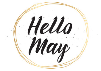 Wall Mural - Hello may inscription. Greeting card with calligraphy. Hand drawn design. Black and white.