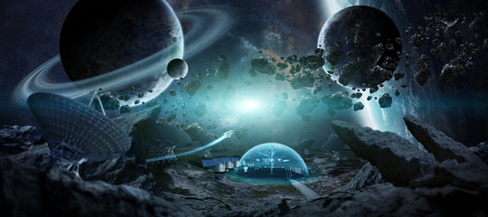 Wall Mural - Observatory station in space 3D rendering elements of this image