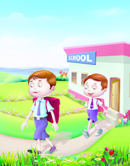 Canvas Print - Two boys outside school