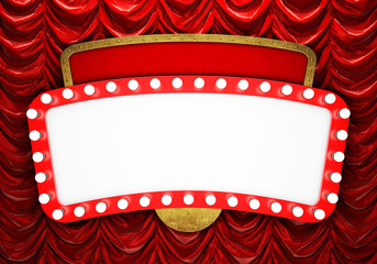 Wall Mural - Retro cinema banner with red curtain. 3D rendering
