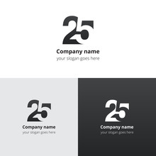 25 Logo Icon Flat And Vector Design Template. Monogram Numbers Two And Five. Logotype Twenty-five With Gradient Color. Creative Vision Concept Logo, Elements, Sign, Symbol For Card, Brand, Banners.