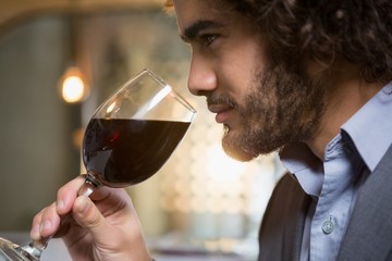 Wall Mural - Businessman having glass of red wine