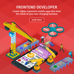 Wall Mural - developing mobile applications flat 3d isometric style. people w
