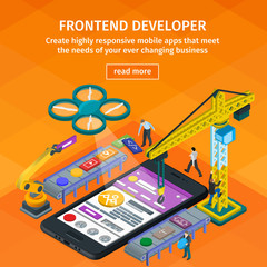 Wall Mural - developing mobile applications flat 3d isometric style. 3d crane