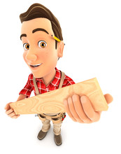 3d Handyman Holding Wooden Plank
