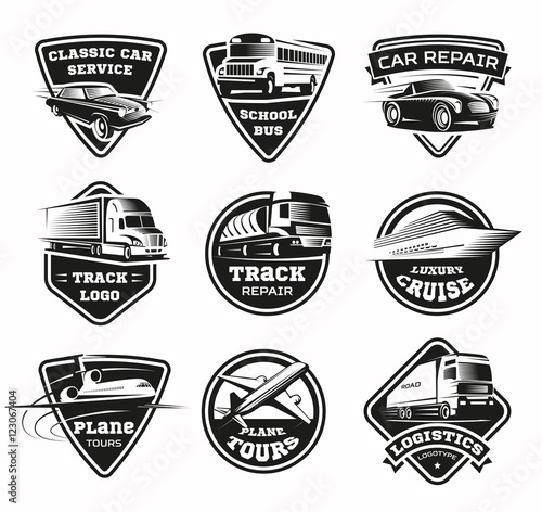 Transport Modes Monochrome Emblem Set