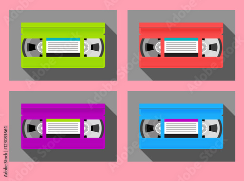 Fényképezés set of vintage video tape cassettes in 1980s colors
