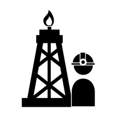 Sticker - avatar industrial worker user with helmet and oil rif tower. silhouette vector illustration