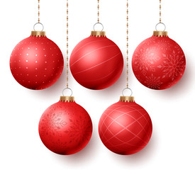 christmas balls vector set with different designs hanging isolated in white background. vector illus