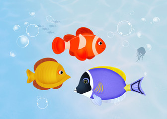 Sticker - various fishes in the ocean