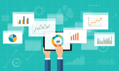 Aufkleber - flat business analytics graph on mobile device and  finance investment planning background 
