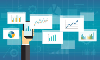 Aufkleber - flat business analytics graph on mobile device and  finance investment planning background 

