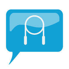 Blue speech bubble with white Skipping Rope icon on white backgr