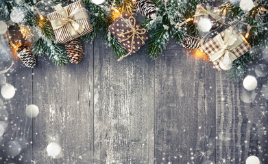 Wall Mural - christmas background with decorations and gift boxes