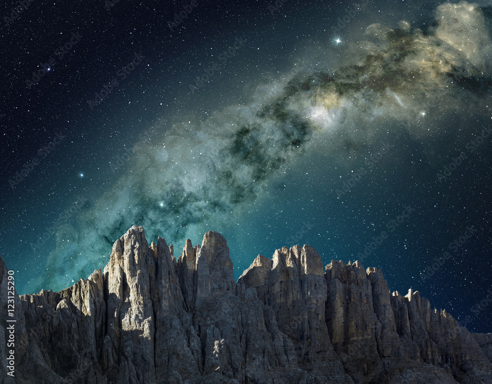 milky way in the sky above the mountain ridge - obrazy, fototapety, plakaty 